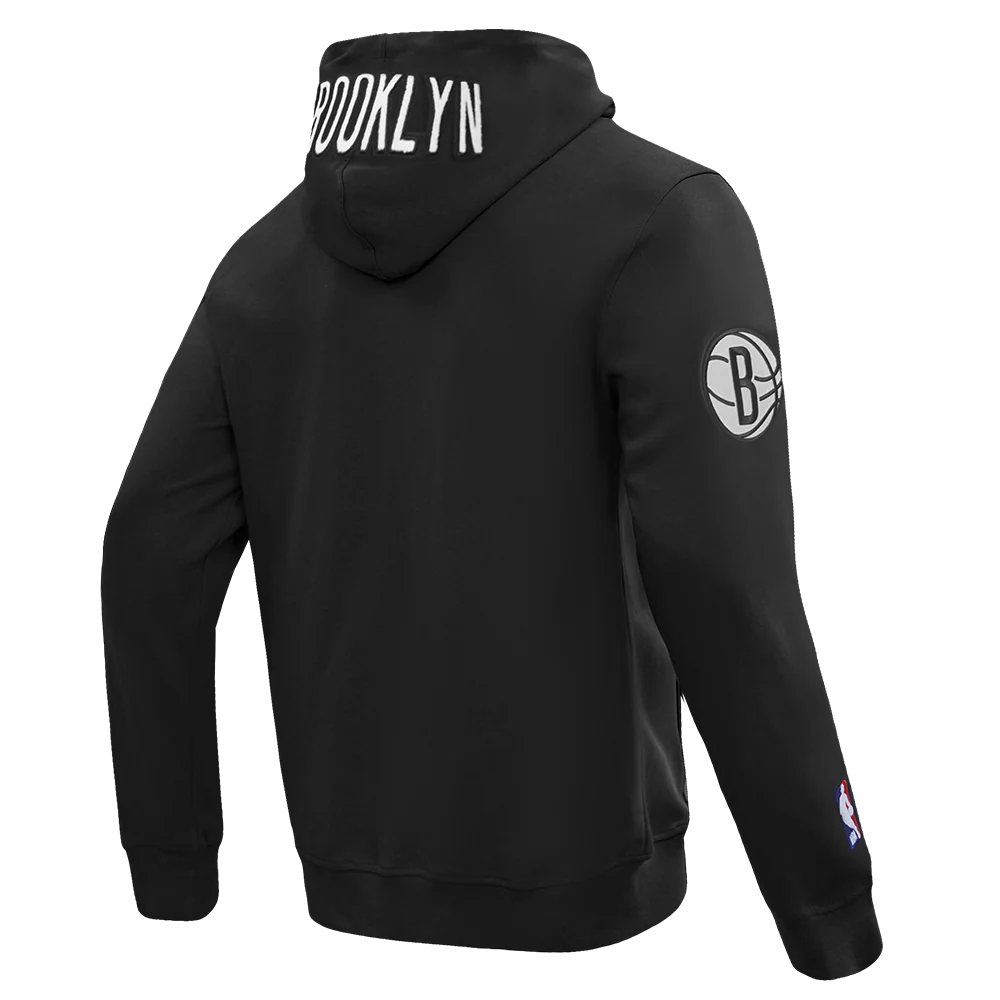 NBA BROOKLYN NETS CLASSIC CHENILLE MEN'S DOUBLE KNIT FULL ZIP PULLOVER HOODIE (BLACK) - Image 4