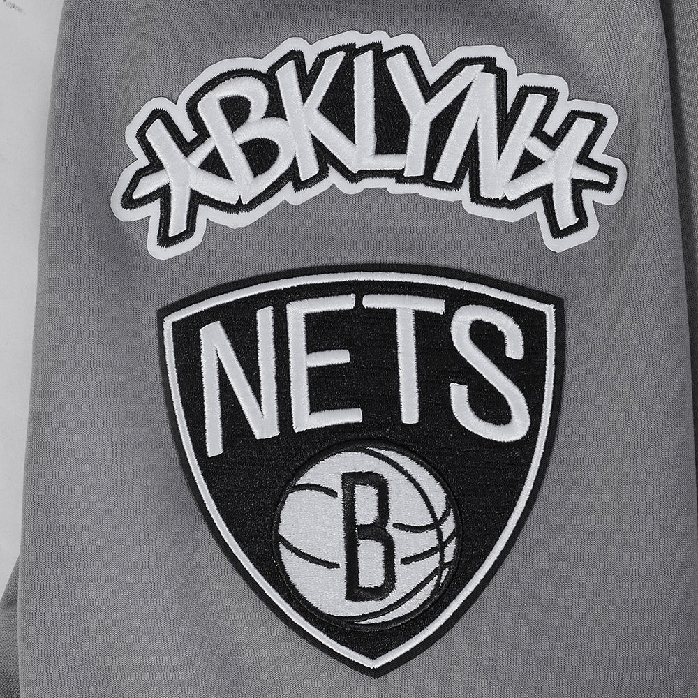 NBA BROOKLYN NETS CLASSIC CHENILLE MEN'S FULL ZIP PULLOVER HOODIE (GRAY) - Image 6