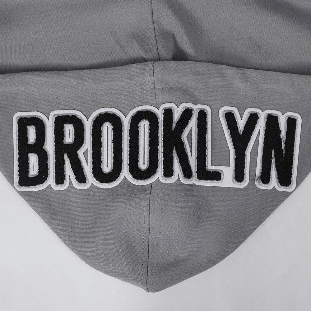 NBA BROOKLYN NETS CLASSIC CHENILLE MEN'S FULL ZIP PULLOVER HOODIE (GRAY) - Image 8