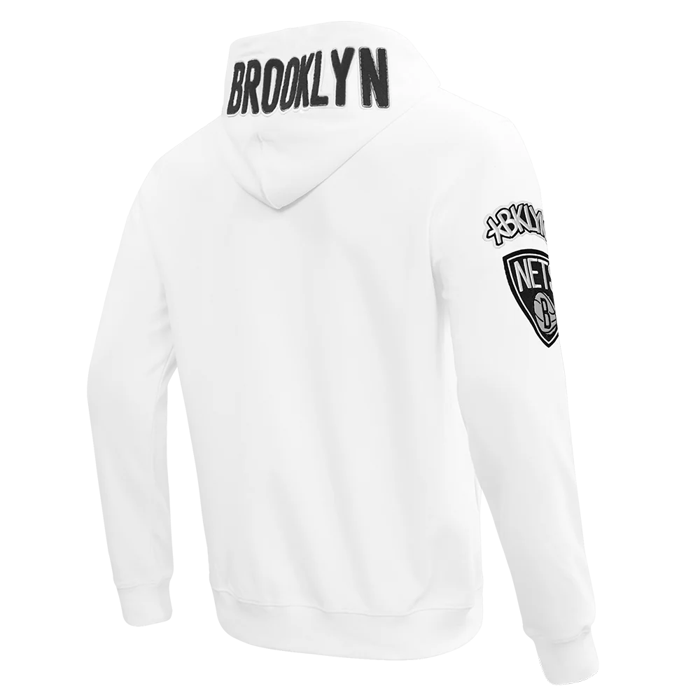 NBA BROOKLYN NETS CLASSIC CHENILLE MEN'S FULL ZIP PULLOVER HOODIE (WHITE) - Image 3