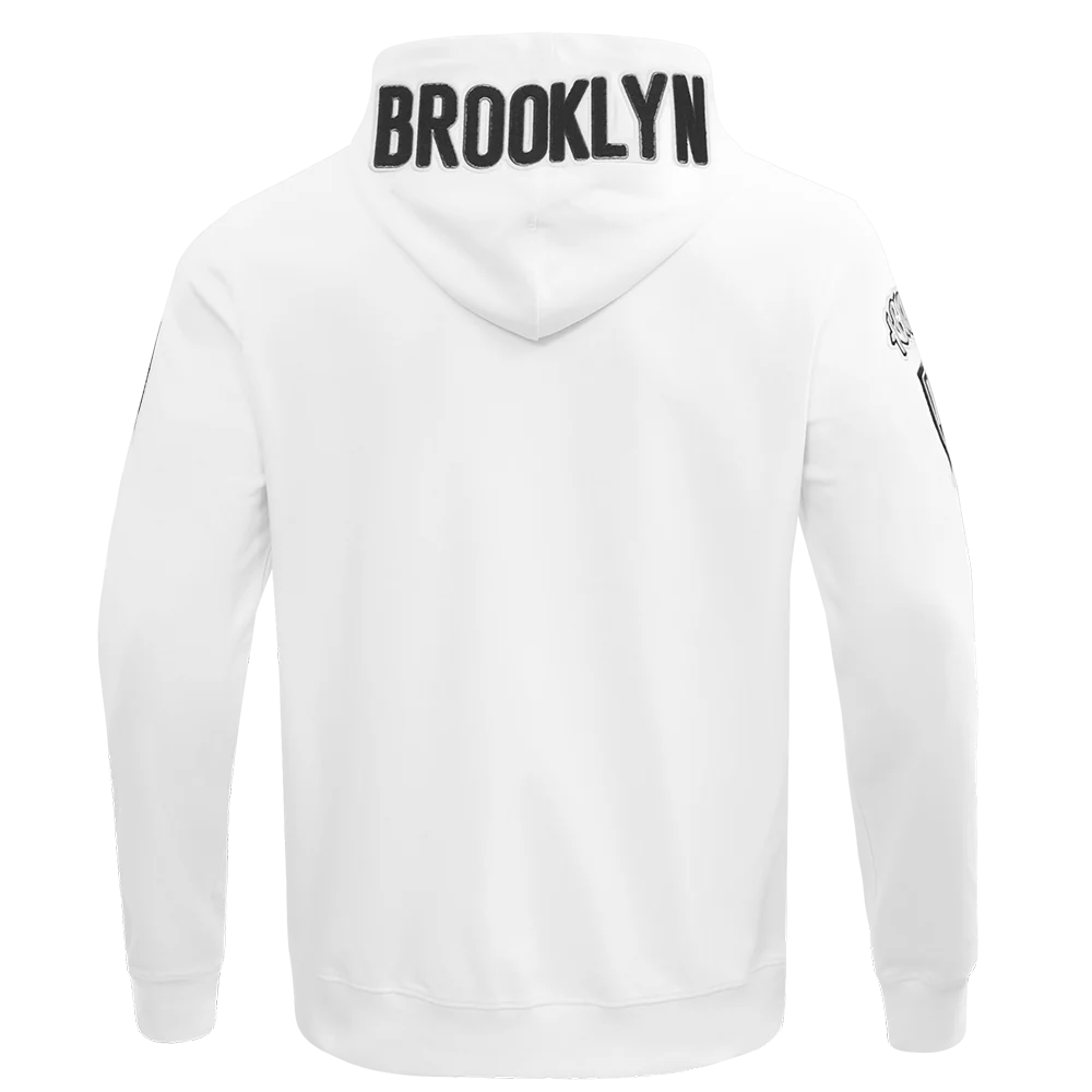NBA BROOKLYN NETS CLASSIC CHENILLE MEN'S FULL ZIP PULLOVER HOODIE (WHITE) - Image 4