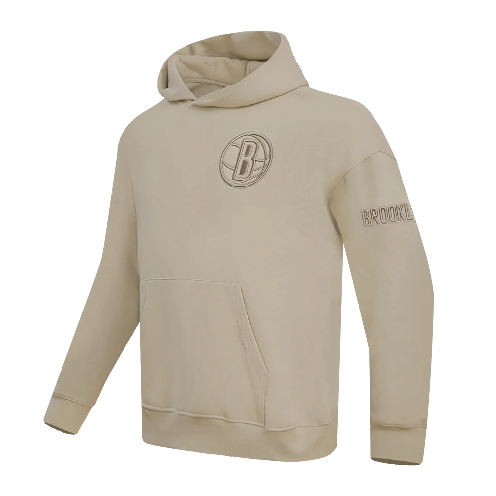NBA BROOKLYN NETS NEUTRAL DROP SHOULDER FLEECE PULLOVER HOODIE (TAUPE) - Image 2