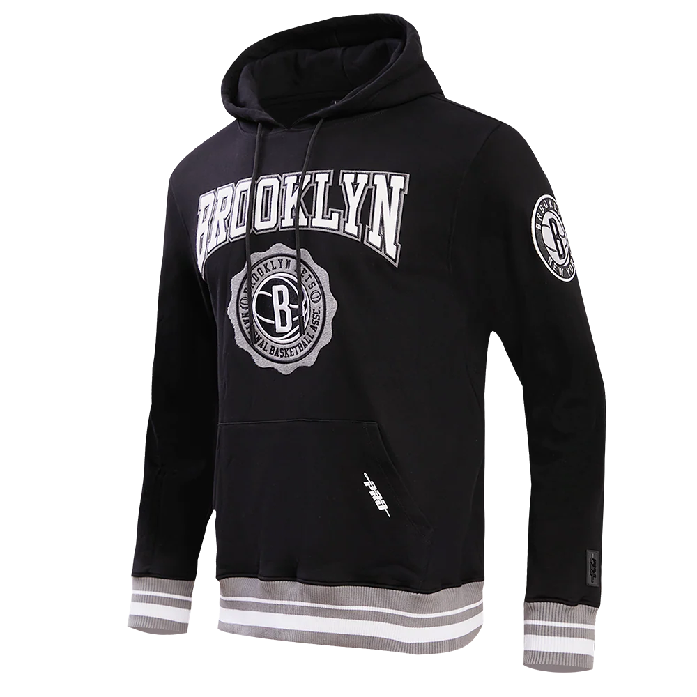 NBA BROOKLYN NETS CREST EMBLEM MEN'S RIB PO HOODIE (BLACK/GRAY) - Image 2