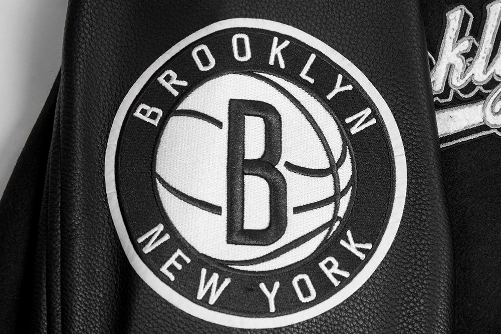 NBA BROOKLYN NETS SCRIPT TAIL MEN'S RIB WOOL VARSITY (BLACK/GRAY) - Image 7