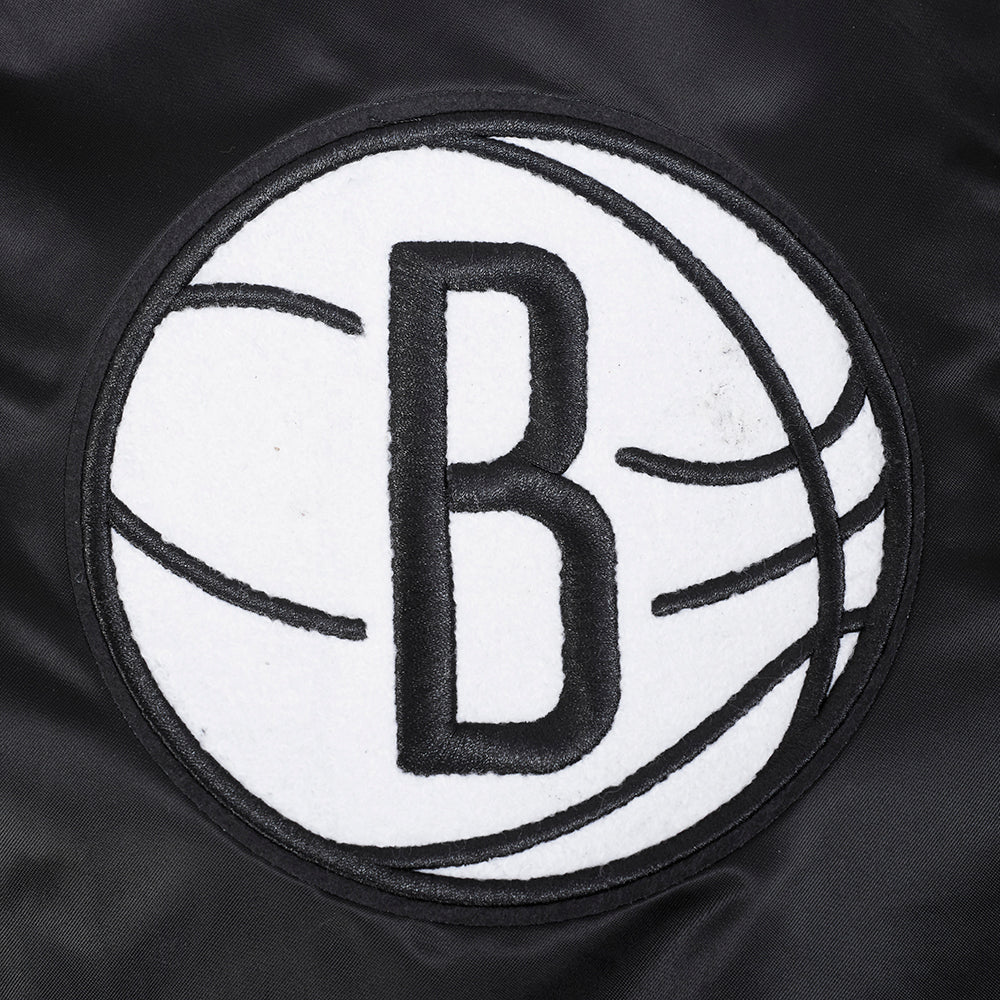 NBA BROOKLYN NETS SOUVENIR MEN'S SATIN JACKET (BLACK) - Image 7
