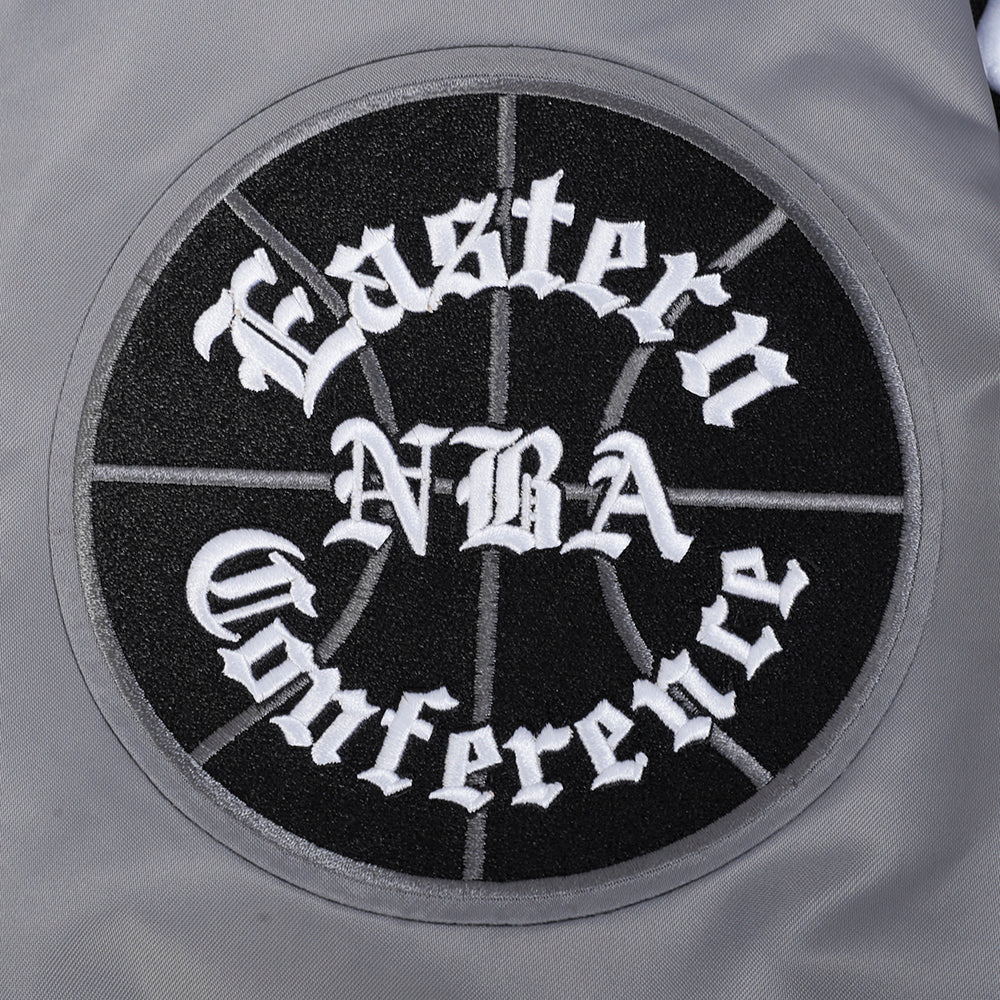 NBA BROOKLYN NETS SOUVENIR MEN'S SATIN JACKET (GRAY) - Image 5