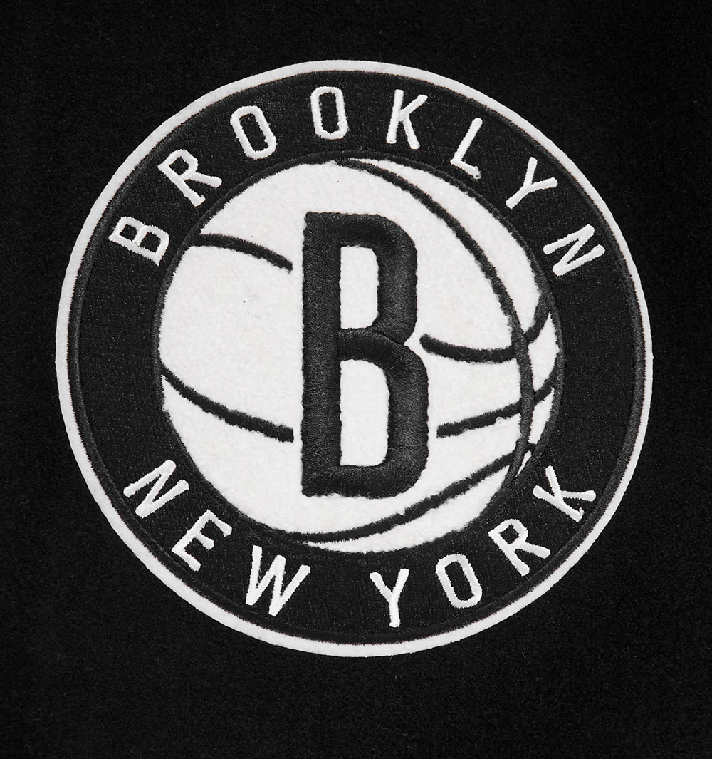 NBA BROOKLYN NETS CLASSIC WOOL MEN'S VARSITY JACKET (BLACK) - Image 7