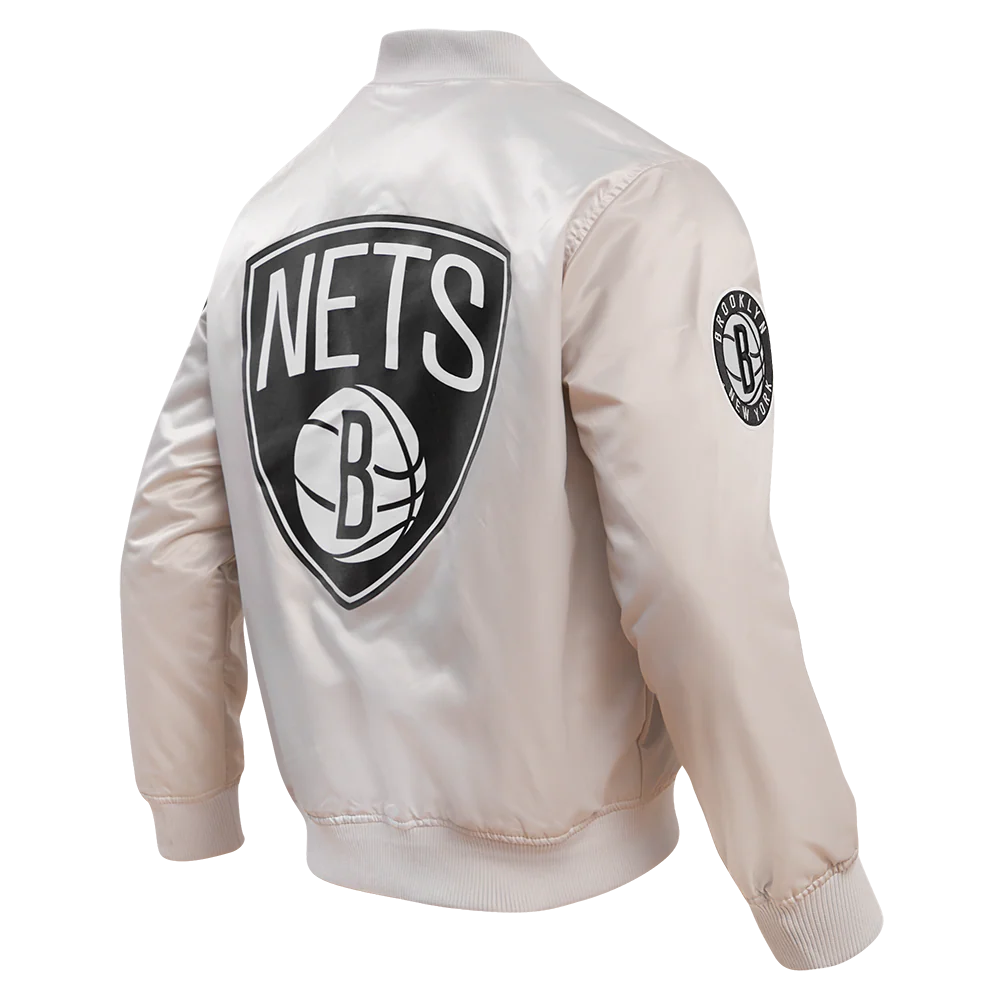 NBA BROOKLYN NETS BIG LOGO MEN'S SATIN JACKET (SILVER) - Image 3