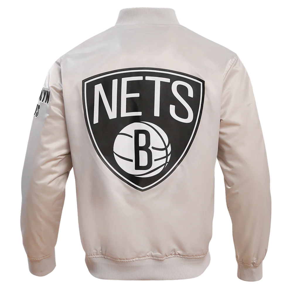 NBA BROOKLYN NETS BIG LOGO MEN'S SATIN JACKET (SILVER) - Image 4