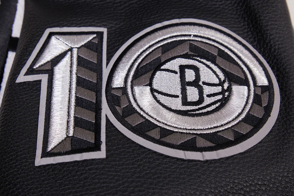 NBA BROOKLYN NETS RETRO CLASSIC MEN'S RIB WOOL VARSITY JACKET (EGGSHELL/ BLACK) - Image 9