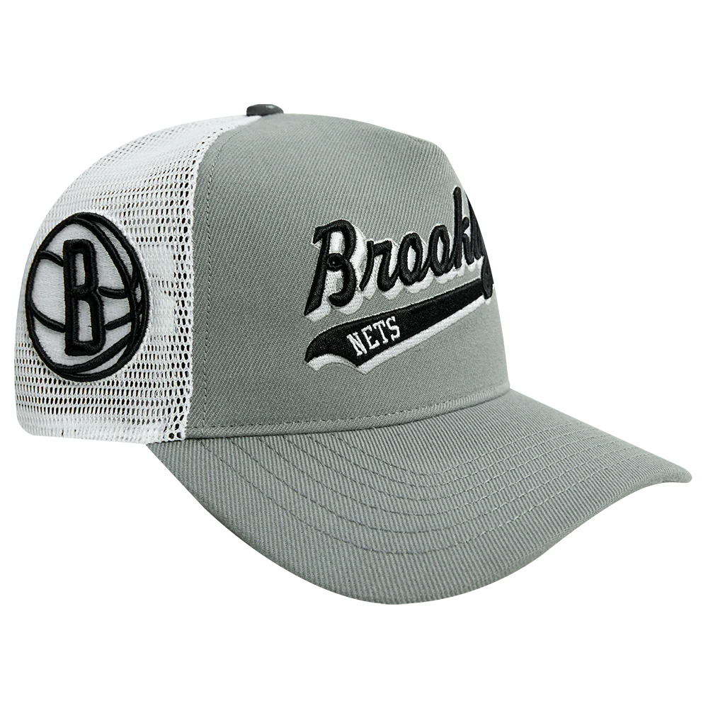 NBA BROOKLYN NETS SCRIPT TAIL TRUCKER HAT (GRAY) - Image 2