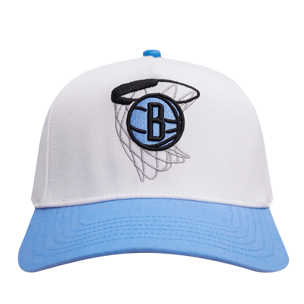 NBA BROOKLYN NETS POWDER BLUE PINCH FRONT SNAPBACK HAT (WHITE/UNIVERSITY BLUE)