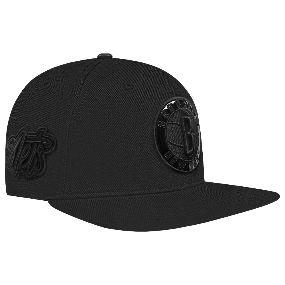 NBA BROOKLYN NETS TRIPLE BLACK LOGO UNISEX SNAPBACK HAT (BLACK) - Image 6