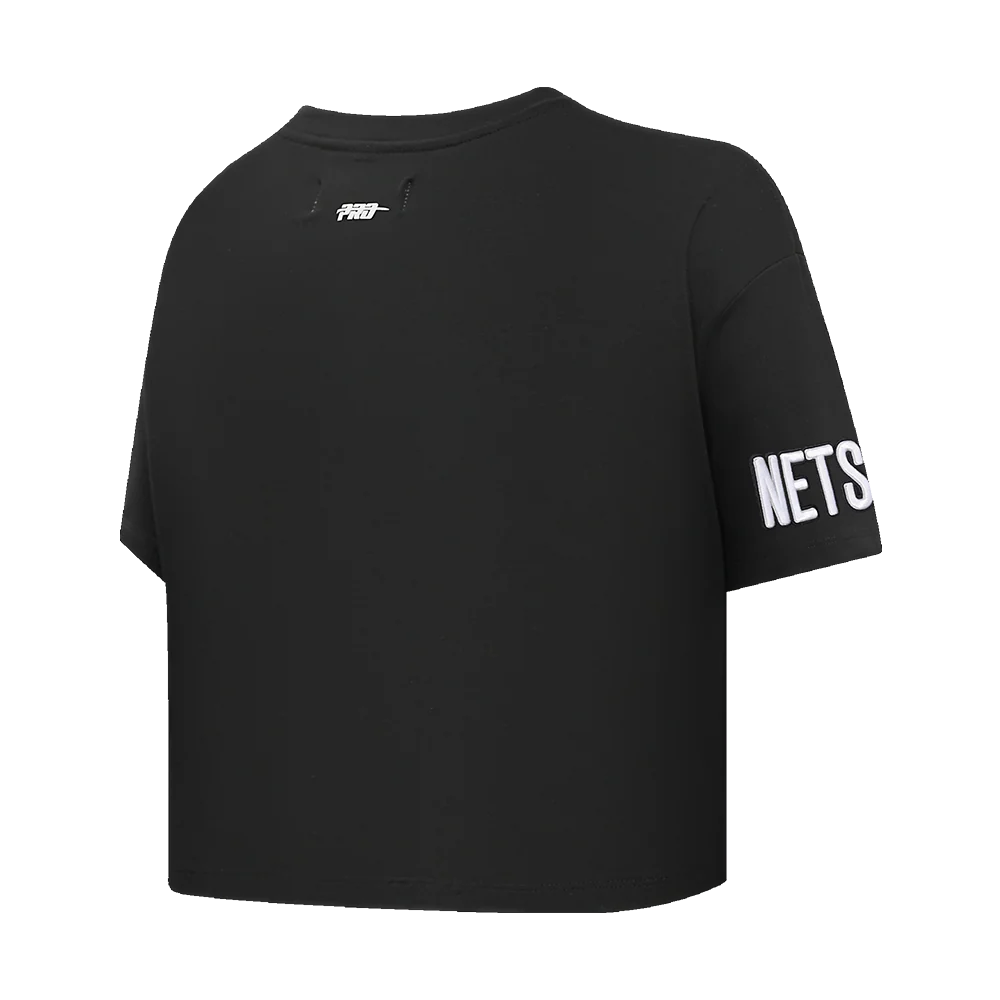 NBA BROOKLYN NETS SCRIPT TAIL WOMEN'S SINGLE JERSEY BOXY TEE (BLACK) - Image 3