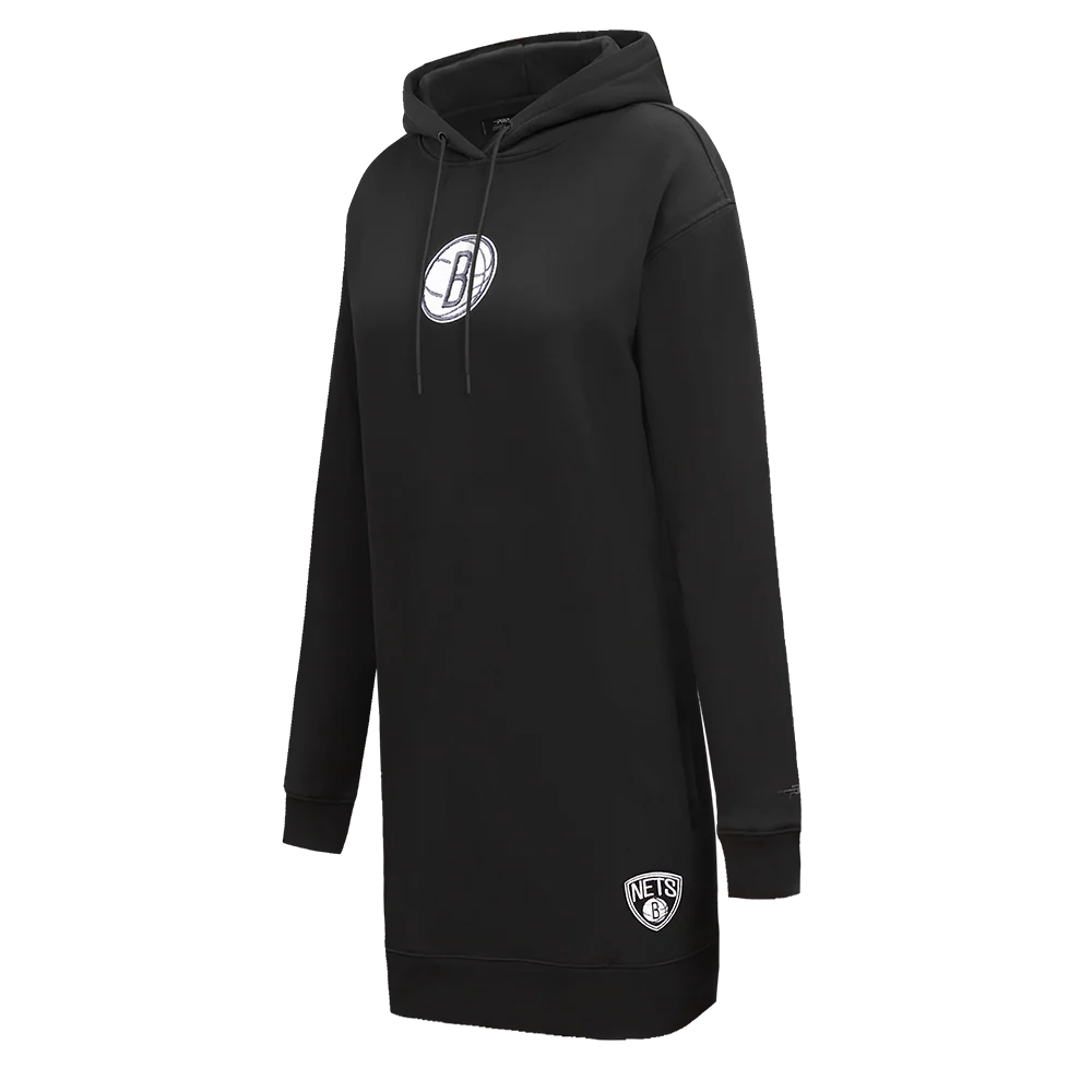 NBA BROOKLYN NETS CLASSIC WOMEN'S HOODIE DRESS (BLACK) - Image 2