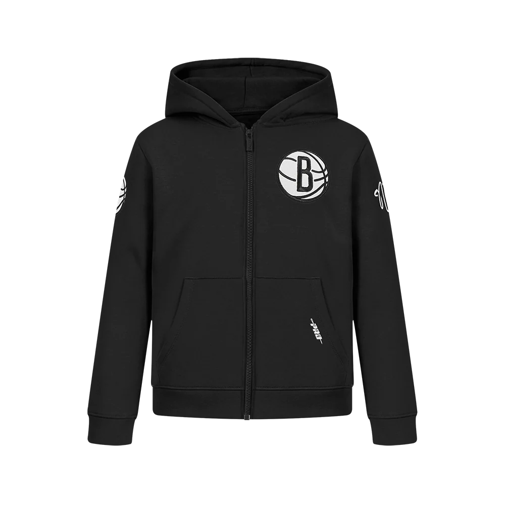 NBA BROOKLYN NETS CLASSIC BIG BOY'S FLC FZ PO HOODIE (BLACK)
