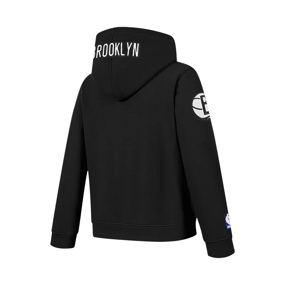NBA BROOKLYN NETS CLASSIC BIG BOY'S FLC FZ PO HOODIE (BLACK) - Image 4
