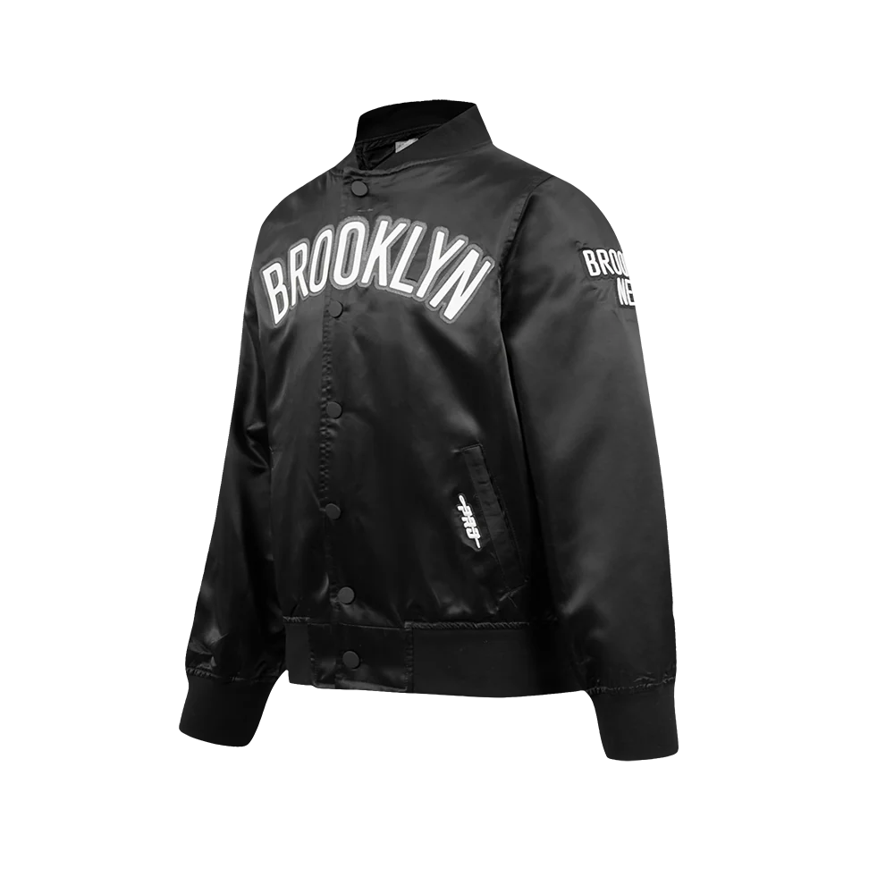 NBA BROOKLYN NETS CLASSIC BIG BOYS SATIN JACKET (BLACK) - Image 2