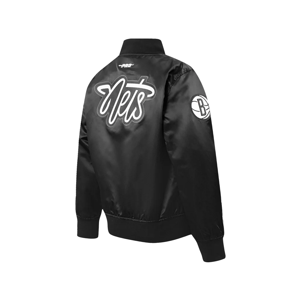 NBA BROOKLYN NETS CLASSIC BIG BOYS SATIN JACKET (BLACK) - Image 4