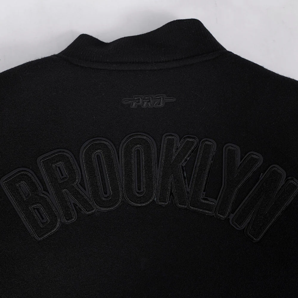 NBA BROOKLYN NETS TRIPLE BLACK BIG BOYS WOOL VARSITY JACKET (JET BLACK) - Image 9