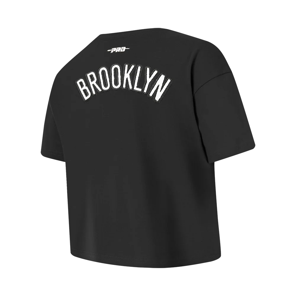 NBA BROOKLYN NETS CLASSIC BIG GIRLS SHORT SLEEVE BOXY TEE (BLACK) - Image 5