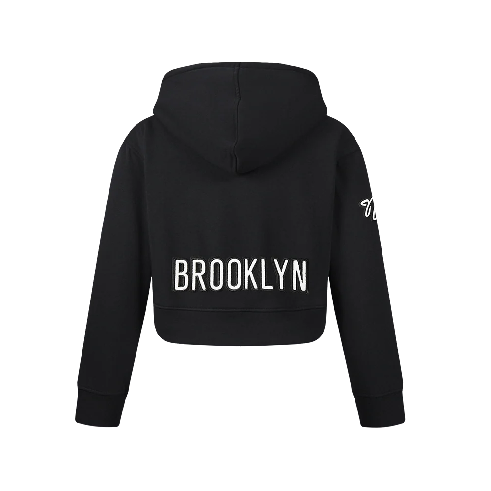NBA BROOKLYN NETS CLASSIC BIG GIRLS FLEECE FULL ZIP HOODIE (BLACK) - Image 3