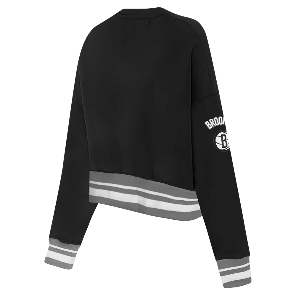 NBA BROOKLYN NETS MASHUP WOMEN'S RIB CREWNECK (BLACK/GRAY) - Image 4