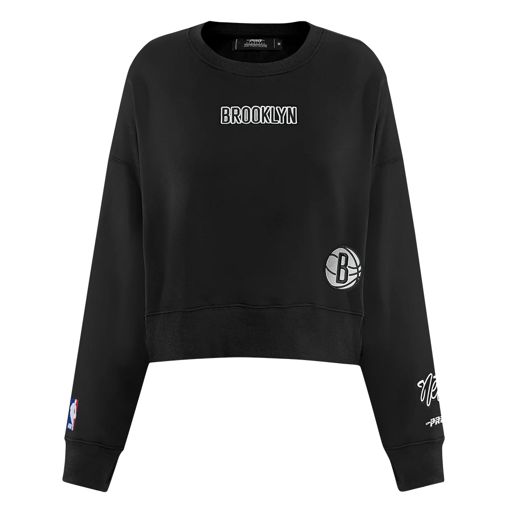 NBA BROOKLYN NETS WINGSPAN WOMEN'S FLEECE CREWNECK (BLACK) - Image 2
