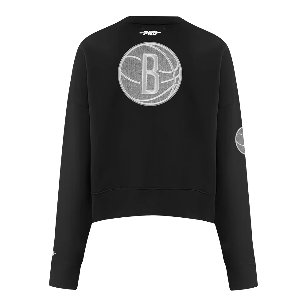 NBA BROOKLYN NETS REVERSE FRENCH TERRY WOMEN'S FLEECE CREWNECK (BLACK) - Image 3