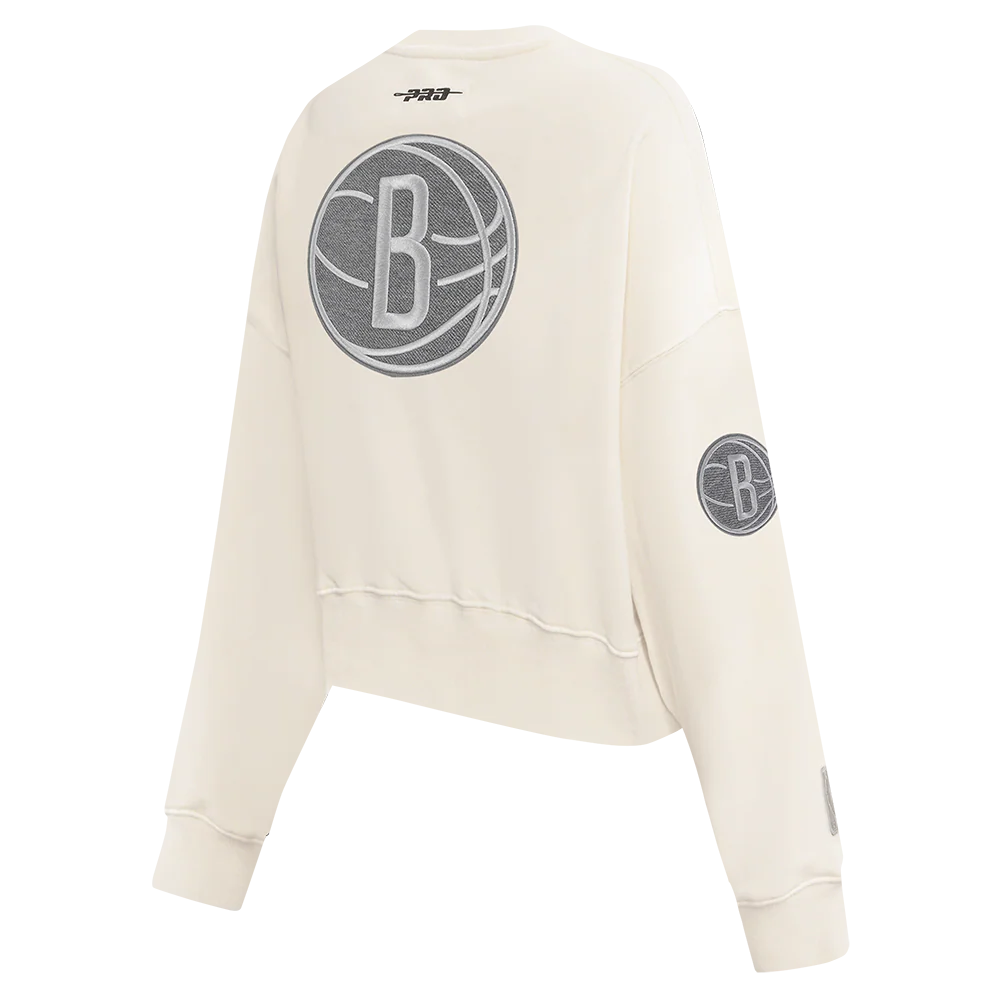 NBA BROOKLYN NETS REVERSE FRENCH TERRY WOMEN'S FLEECE CREWNECK (EGGSHELL) - Image 3