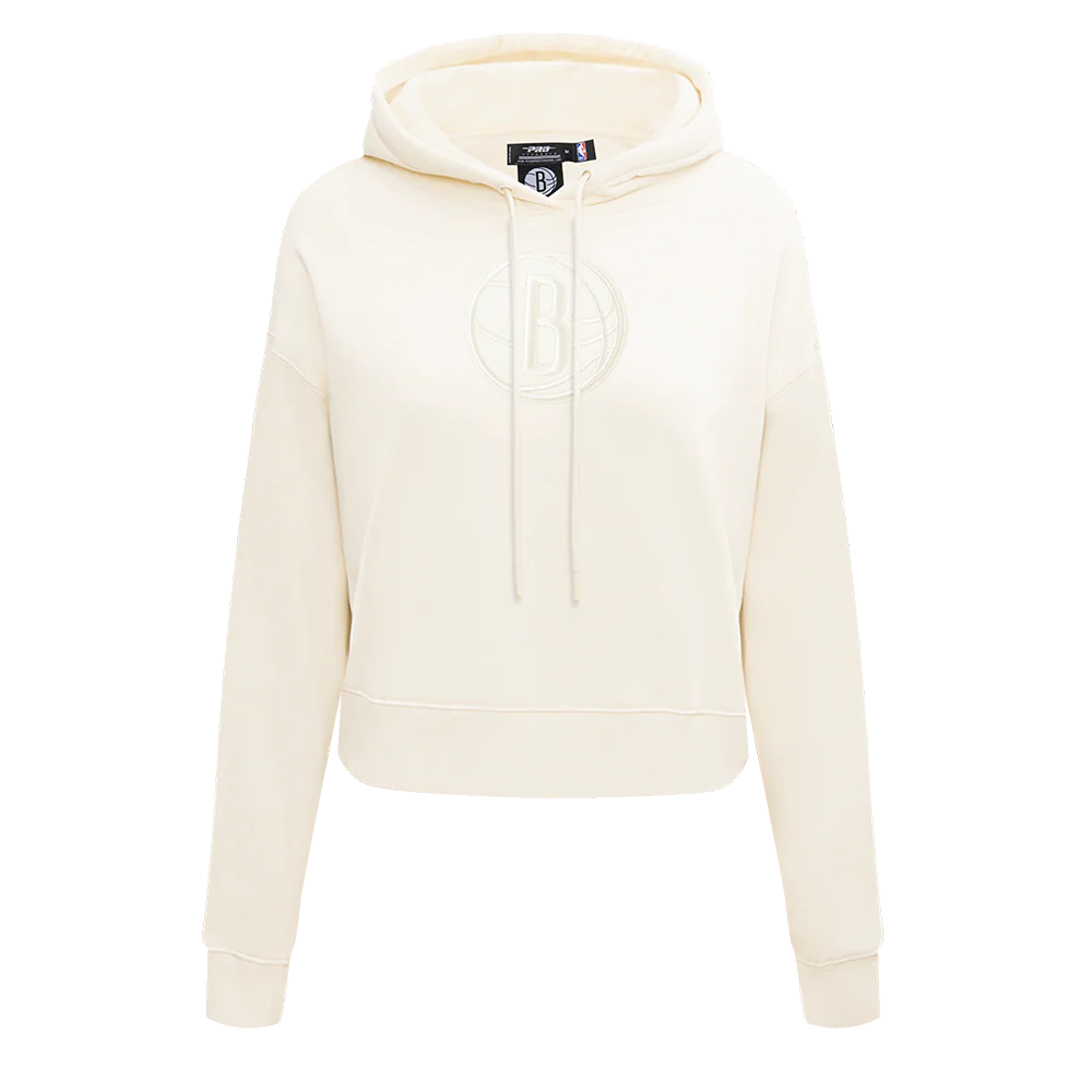 NBA BROOKLYN NETS NEUTRAL WOMEN'S FLC CROPPED PO HOODIE (EGGSHELL)