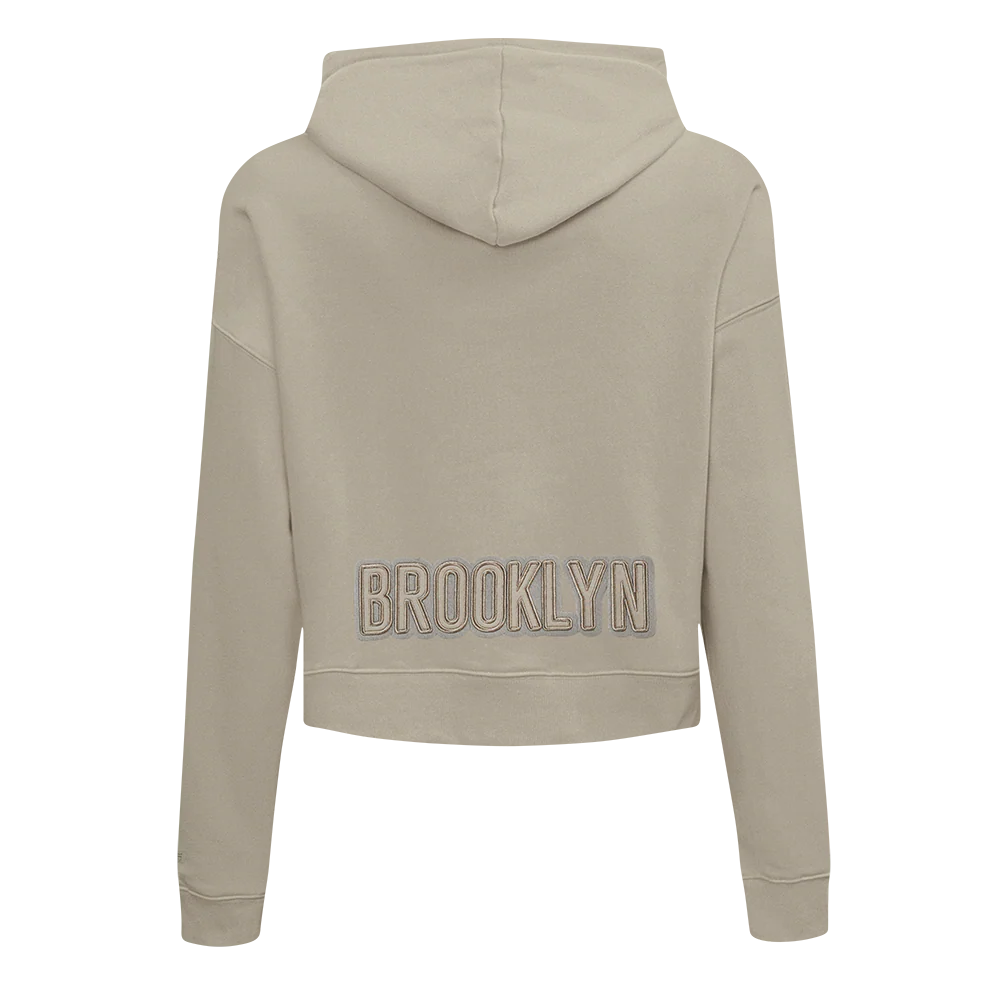 NBA BROOKLYN NETS NEUTRAL WOMEN'S FLC CROPPED PO (TAUPE) - Image 3