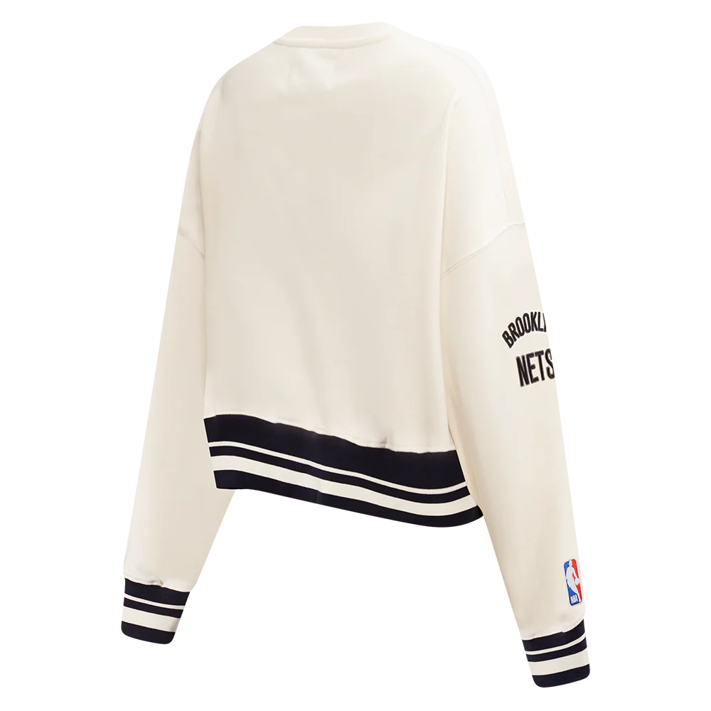 NBA BROOKLYN NETS RETRO CLASSICS WOMEN'S FLC CREWNECK (EGGSHELL/ BLACK) - Image 4