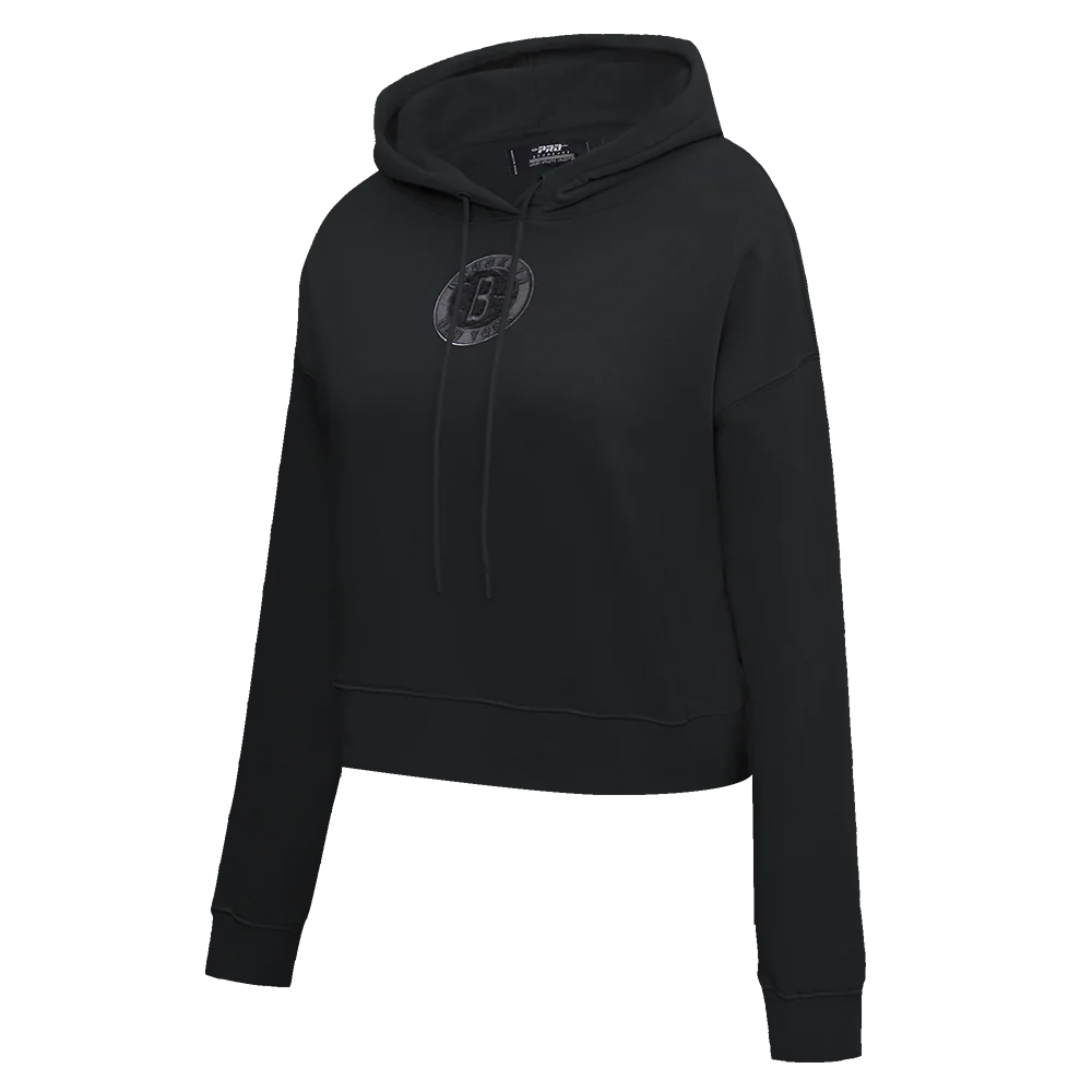 NBA BROOKLYN NETS TRIPLE BLACK WOMEN'S CROPPED PULLOVER HOODIE (TRIPLE BLACK) - Image 2