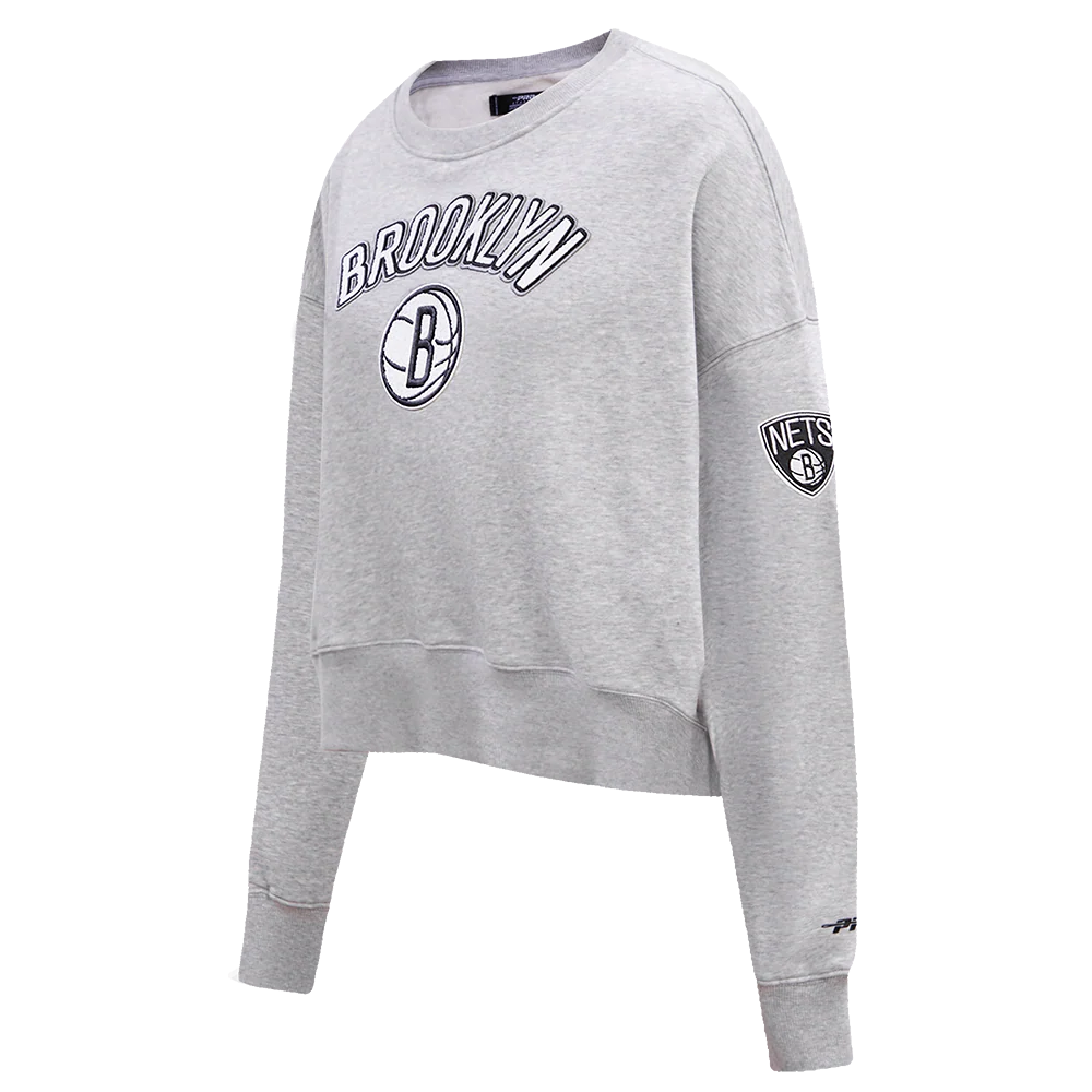 NBA BROOKLYN NETS CLASSIC WOMEN'S CREWNECK (HEATHER GREY) - Image 2