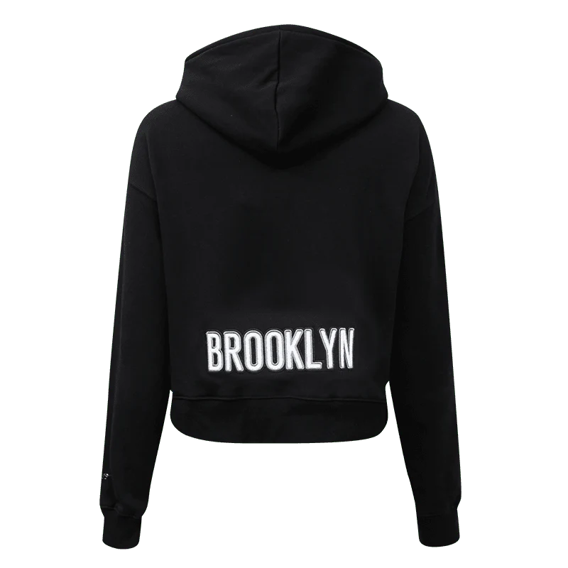 NBA BROOKLYN NETS CLASSIC WOMEN'S CROPPED PULLOVER HOODIE (BLACK) - Image 3