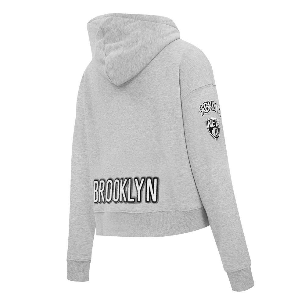 NBA BROOKLYN NETS CLASSIC WOMEN'S CROPPED PULLOVER HOODIE (HEATHER GREY) - Image 3