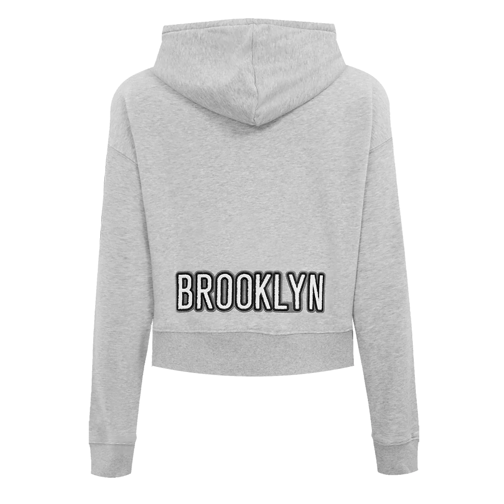 NBA BROOKLYN NETS CLASSIC WOMEN'S CROPPED PULLOVER HOODIE (HEATHER GREY) - Image 4