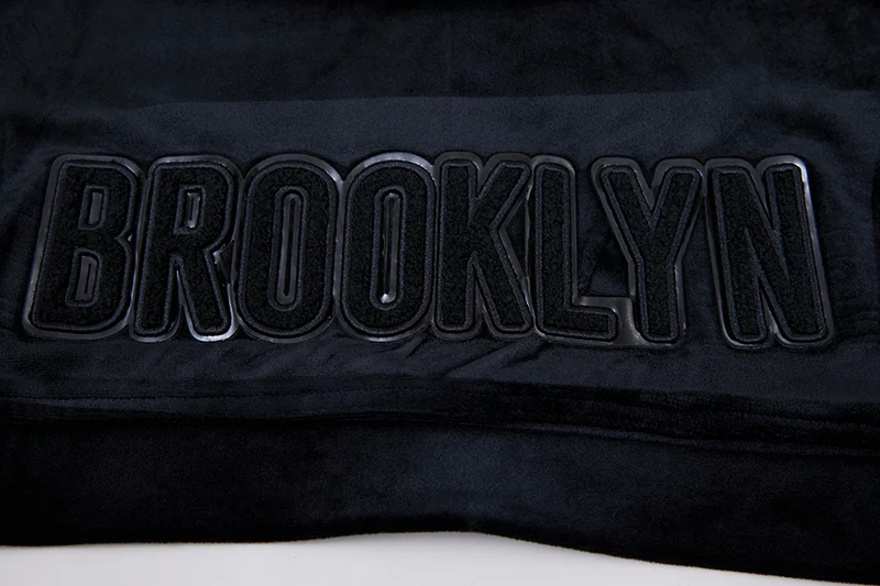 NBA BROOKLYN NETS TRIPLE BLACK WOMEN'S VELOUR FULL ZIP PULLOVER HOODIE (TRIPLE BLACK) - Image 4