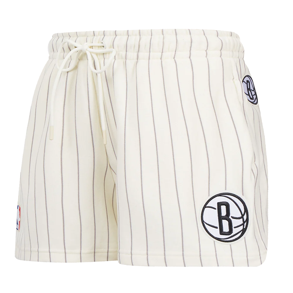 NBA BROOKLYN NETS PINSTRIPE RETRO CLASSIC WOMEN'S FLC SHORT (EGGSHELL/ GREY)