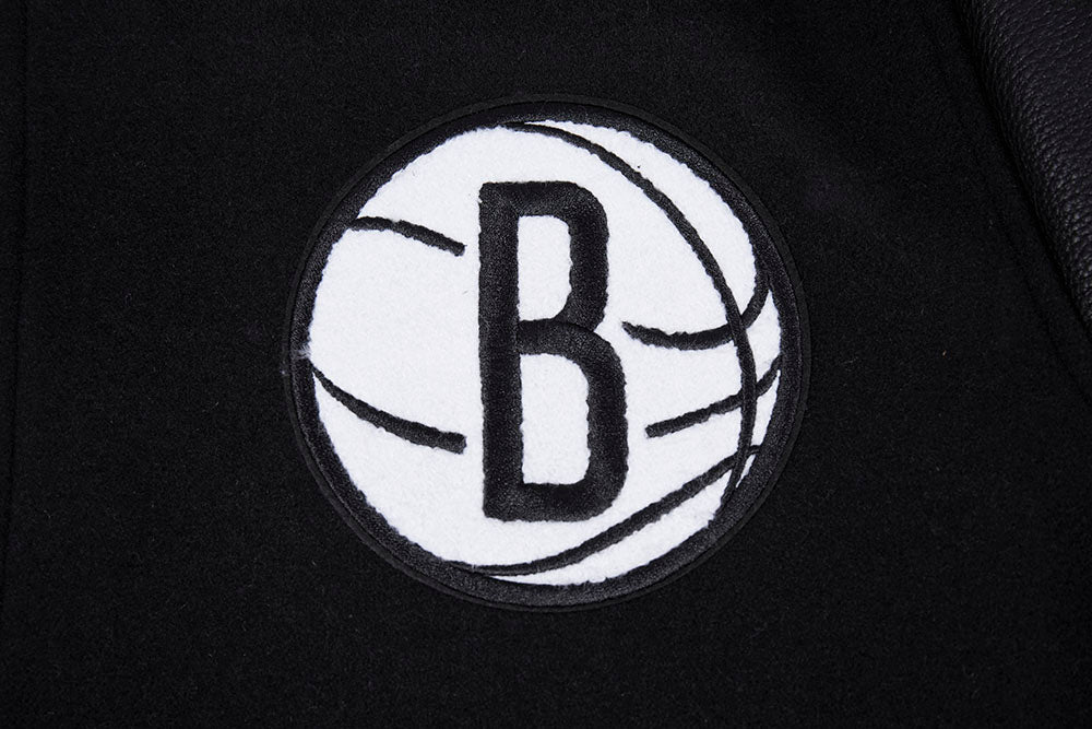 NBA BROOKLYN NETS SCRIPT TAIL WOMEN'S WOOL VARSITY JACKET (BLACK/GRAY) - Image 5