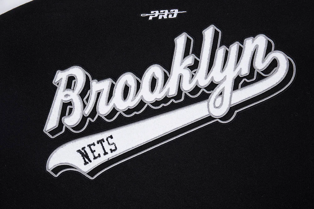 NBA BROOKLYN NETS SCRIPT TAIL WOMEN'S WOOL VARSITY JACKET (BLACK/GRAY) - Image 7