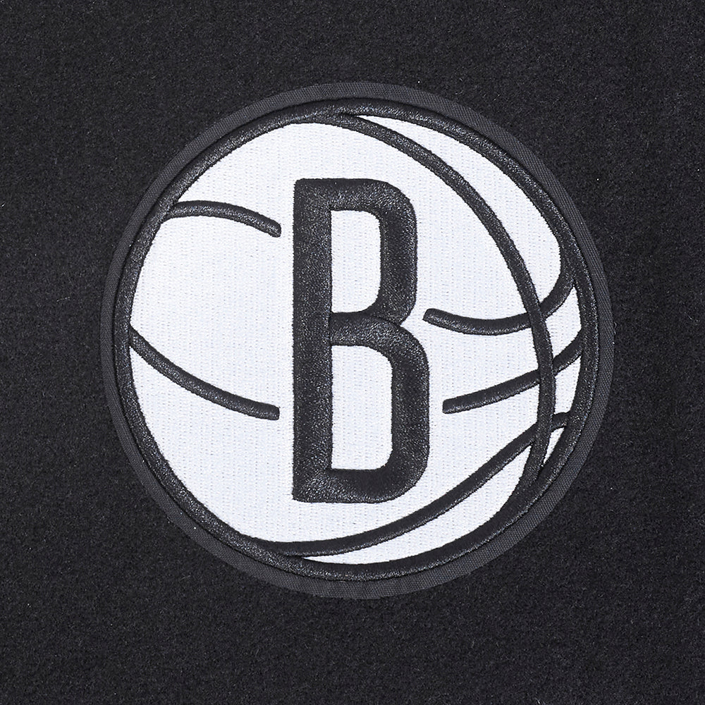 NBA BROOKLYN NETS MASHUP WOMEN'S RIB WOOL VARSITY JACKET (BLACK/GRAY) - Image 6