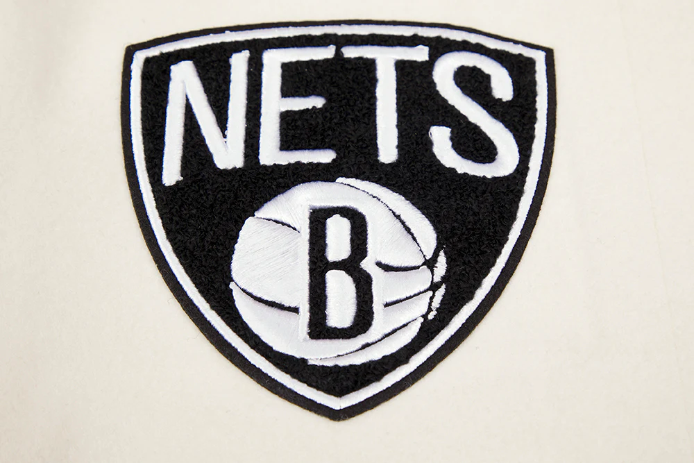 NBA BROOKLYN NETS RETRO CLASSIC WOMEN'S RIB WOOL VARSITY JACKET (EGGSHELL/ BLACK) - Image 5