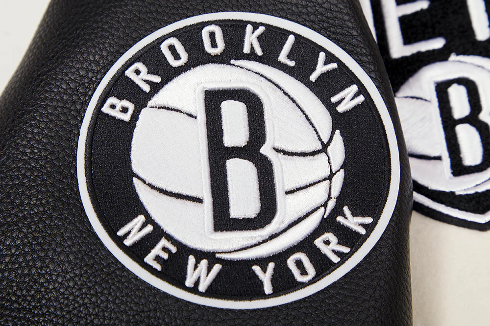 NBA BROOKLYN NETS RETRO CLASSIC WOMEN'S RIB WOOL VARSITY JACKET (EGGSHELL/ BLACK) - Image 8