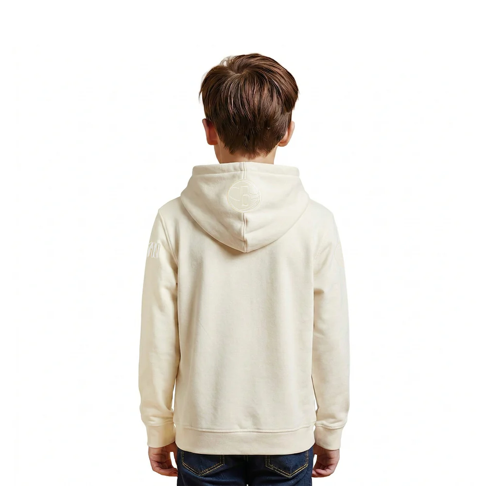 NBA BROOKLYN NETS NEUTRAL LITTLE BOYS FLEECE PULLOVER HOODIE (EGGSHELL) - Image 2