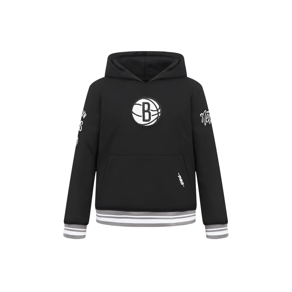 NBA BROOKLYN NETS RETRO CLASSIC LITTLE BOYS RIB FLEECE PULLOVER HOODIE (BLACK/GRAY)