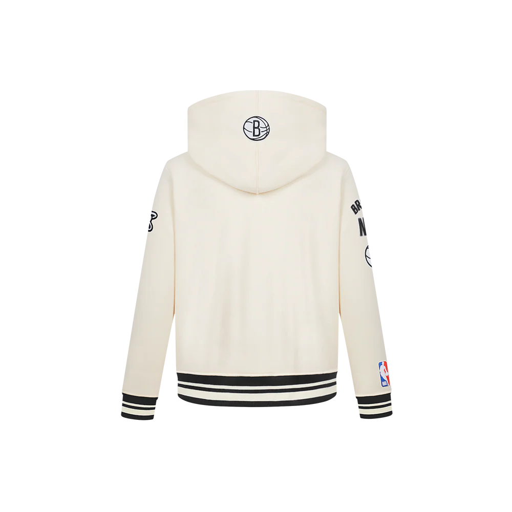 NBA BROOKLYN NETS RETRO CLASSIC LITTLE BOYS RIB FLEECE PULLOVER HOODIE (EGGSHELL/ BLACK) - Image 3
