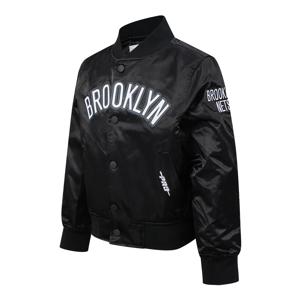 NBA BROOKLYN NETS CLASSIC LITTLE BOYS SATIN JACKET (BLACK) - Image 2