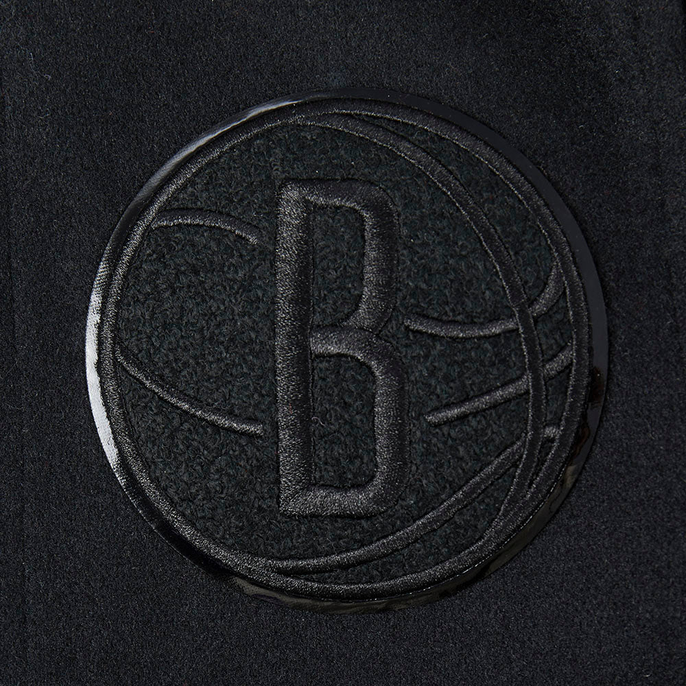 NBA BROOKLYN NETS TRIPLE BLACK LITTLE BOYS WOOL VARSITY JACKET (JET BLACK) - Image 5